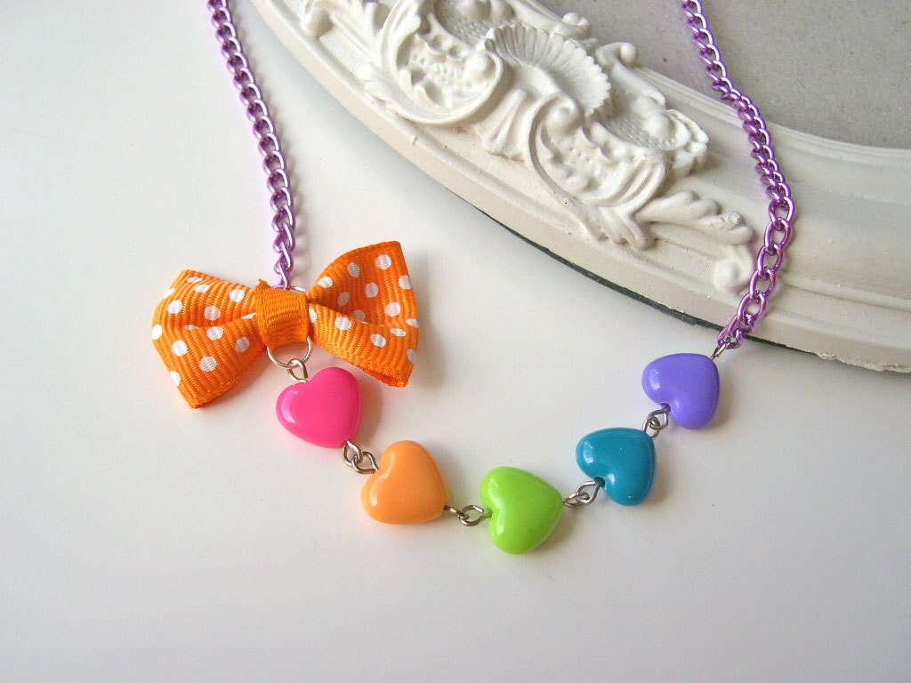 Pretty Heart Rainbow Necklace with bow Kawaii Gothic Lolita