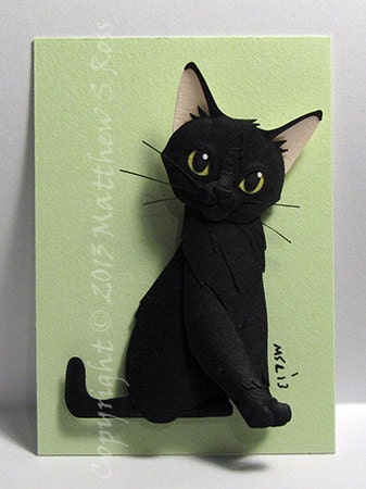CUSTOM Kitten Cat  ACEO Mini Paper Sculpture Matthew Ross