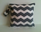 Wet Bag-Large Waterproof Wet Bag- 12.5 x 12.5- Snap Handle and Zipper- Gray Chevron