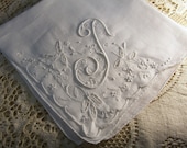 Vintage White Hanky with a Initial T - Hankie Handkerchief