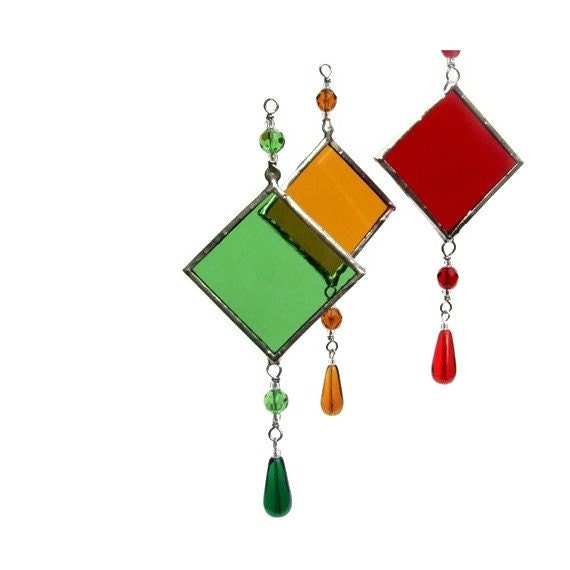 Stained Glass Suncatcher Light Catcher Green Amber Red