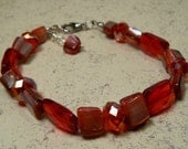 Red Crystal Bracelet, Ruby Red Mother Of Pearl Chunky Bracelet, Bold Red Crystal Sparkle Bracelet, Statement Jewelry