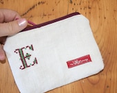Monogramed "E" Antique Linen Zipper (medium)