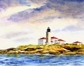 Beavertail light house, Jamestown, RI  8x10 Giclee print. coastal print.. original watercolor art.seascape. Rhode Island coast