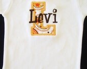 Boy Name bodysuit onesie- Initial Number Applique Custom Order- baby boy