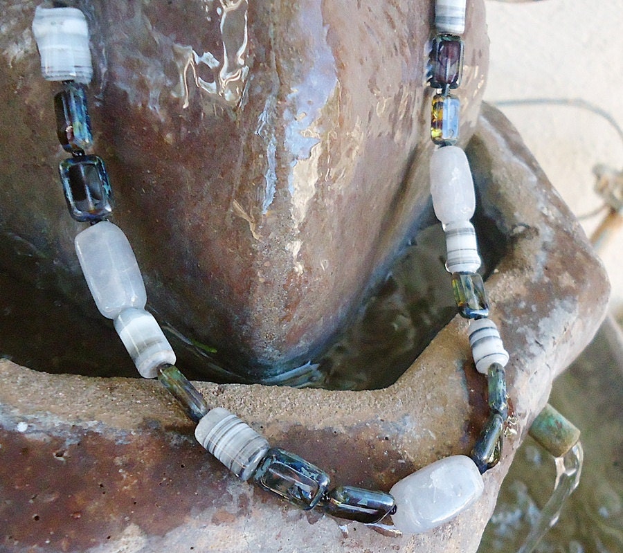 Moonstone, Agate, & Czech Glass Necklace