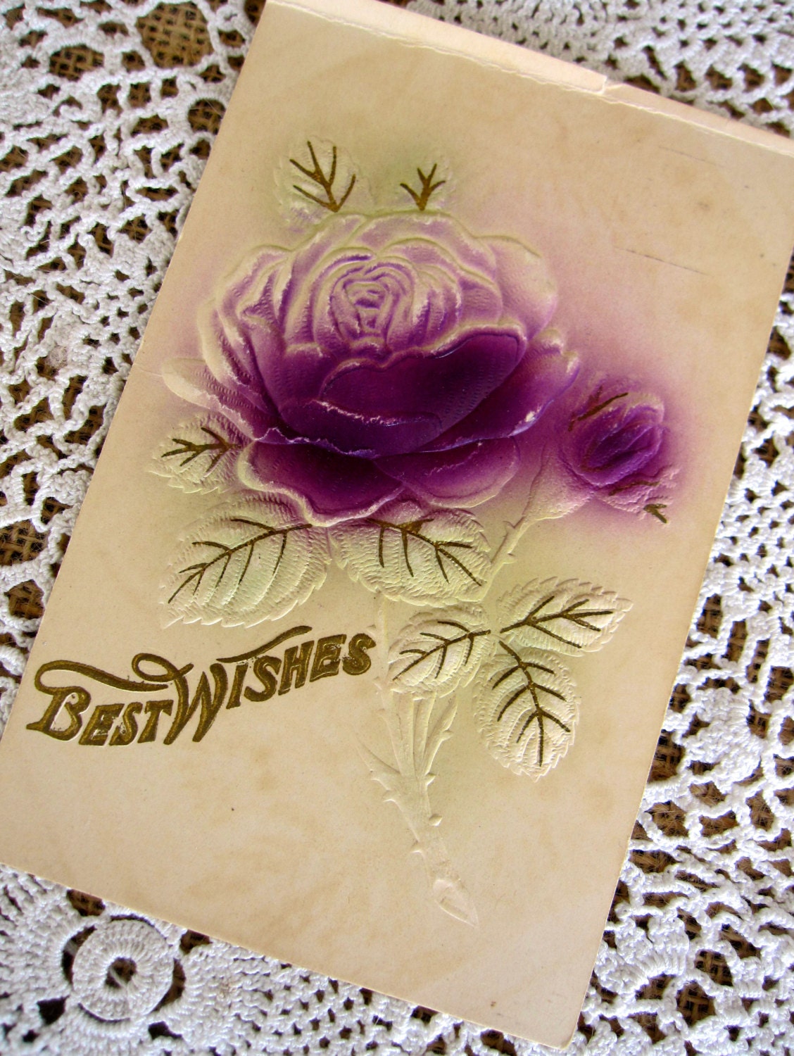 Vintage Postcard, Antique Postcard, Rose, Purple, Flower, Floral, Embossed, paper ephemera