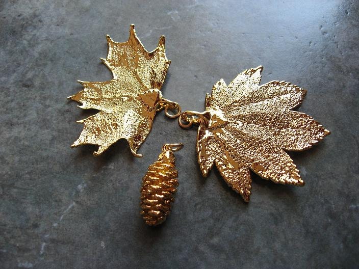 Real Leaf Pendants  - Gold - (Set of 3 leaves)