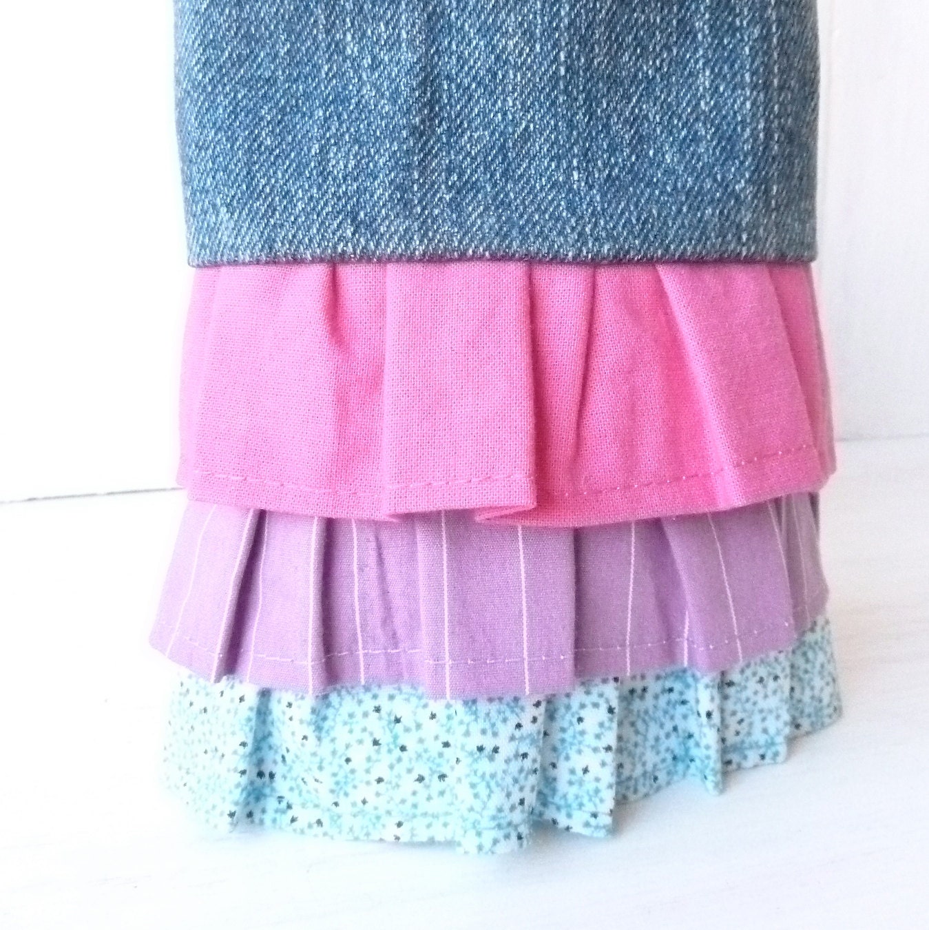 Toddler Girl Baby Purse - Pink Ruffle Spring Bag - Pastel Pink Purple Toy Kid - Denim Vegan Recycle