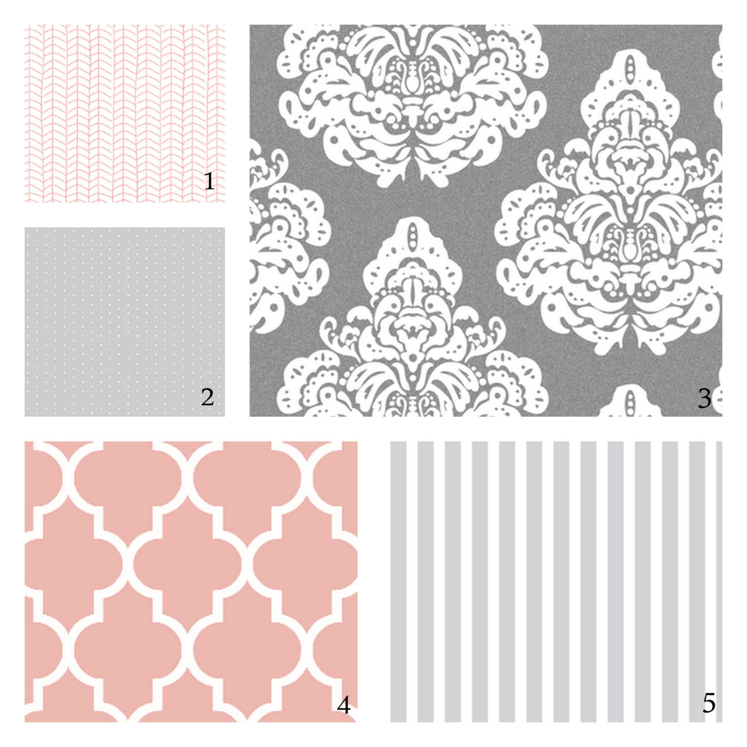 Custom Crib Bedding-3 piece-Soft Pink and Grey