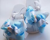 boutique FUNKY fun light BLUE CINDERELLA bows attached to flip flop sandals