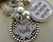 Teacher Gift PERSONALIZED Name Apple, Chevron, Thank You - Silver Pendant Keychain  - Teacher Appreciation, Day Care, Thank You Gift