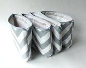 Personalized Bridesmaid Gift, Large Cosmetic Bag with Message, Choose Colors, Clutch, Set of 4,  Make Up Bag, Grey Chevron