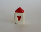 Little Clay House ceramic pottery miniature the little red door  red heart collectible terrarium decor