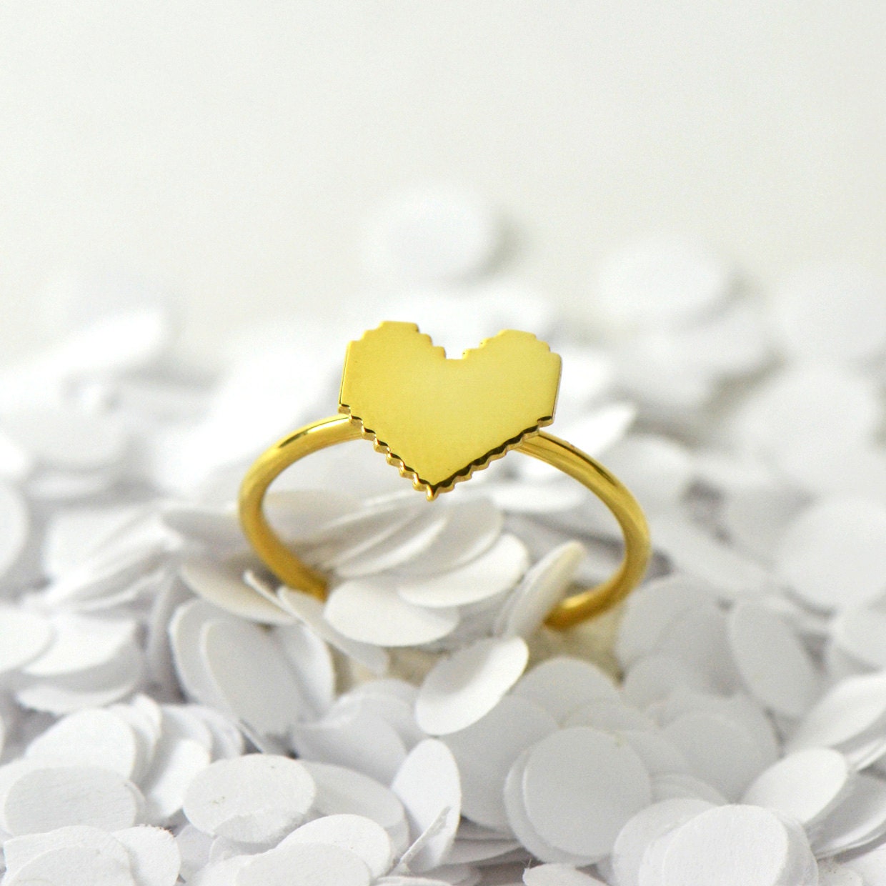 Mini pixel heart ring- vermeil ring
