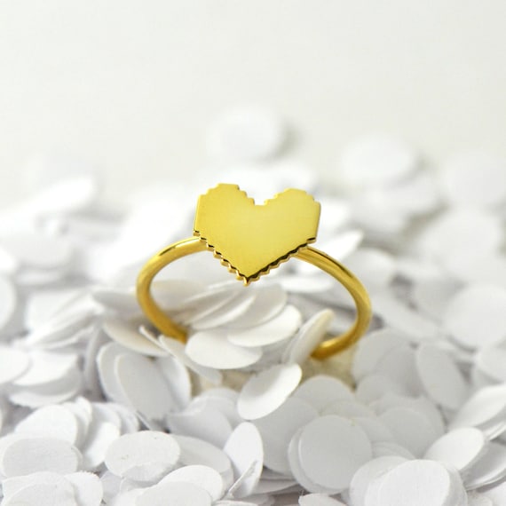 Mini pixel heart ring- vermeil ring