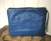 Recycled leather clutch, utility pouch - monaco blue - eco vintage fabrics