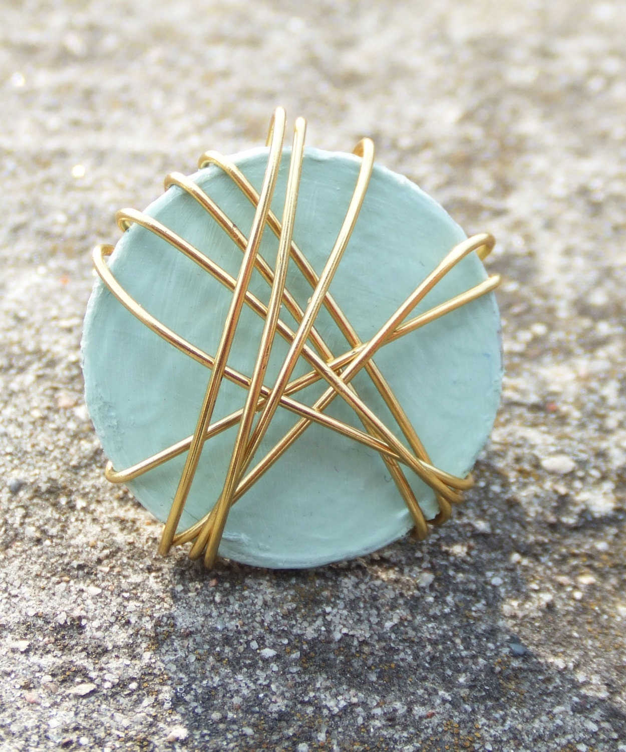 Mint Green and Gold Large Coined Ring - Statement - One of a Kind