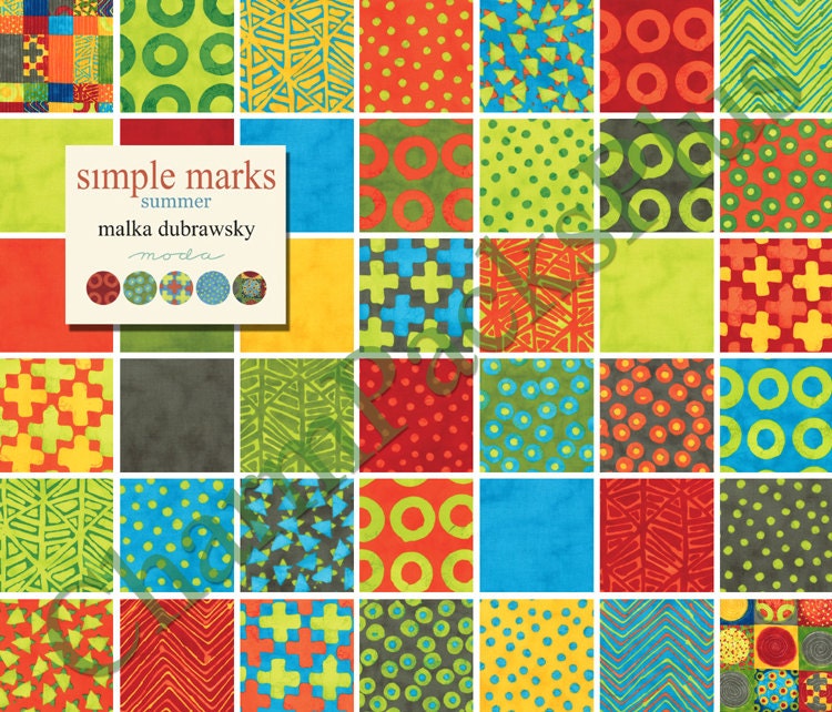 SIMPLE MARKS Summer by Malka Dubrawsky - Moda Fabric Charm Pack - Five Inch Quilt Squares Quilting Material