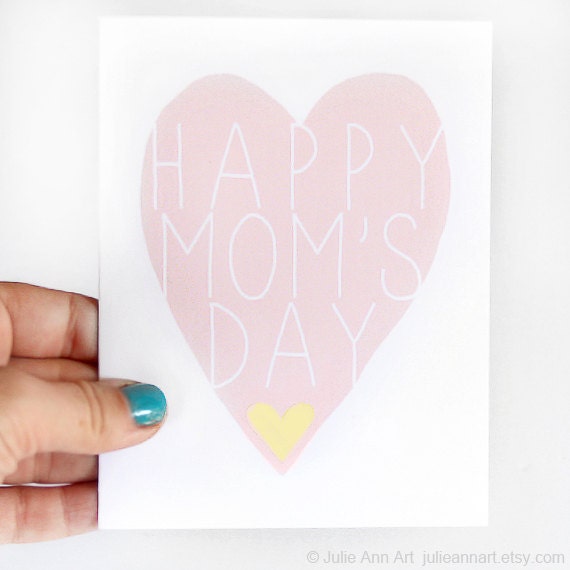 Mothers Day Card. Pink Heart on White Folded Blank Card.