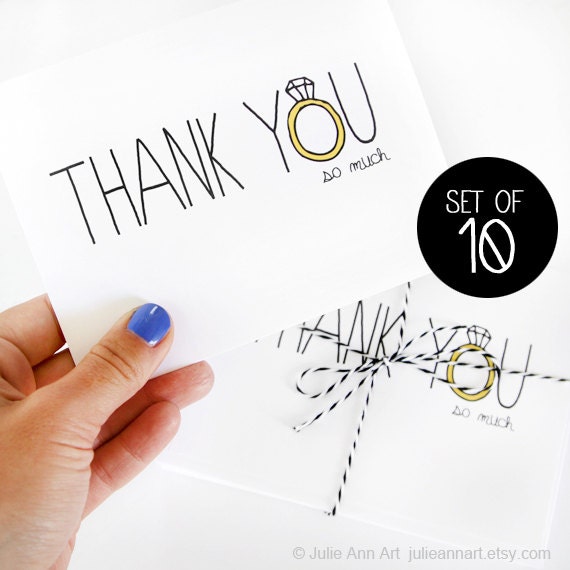 Bridal Shower Thank You Cards. Bachelorette Thank You Cards. - Set of 10