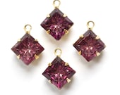 Indented Etched Amethyst Square Glass Stones in 1 Loop Brass Setting 8mm squ002J