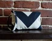 Square Wristlet  Zipper Pouch - Chevron Black / Dention
