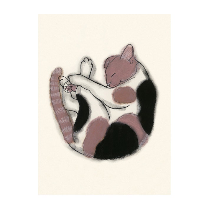 Cat drawing tortoiseshell cat  Sweet Dreams - 4" X 6"