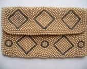 50s clutch, faux pearls and beaded pattern fold over ladies wallet, retro perfection for a glam night out.
