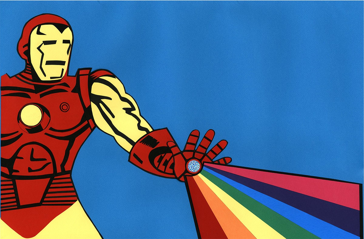 Iron Man Inspired Collage Print // Fan Art // Rainbow Collage Art Print