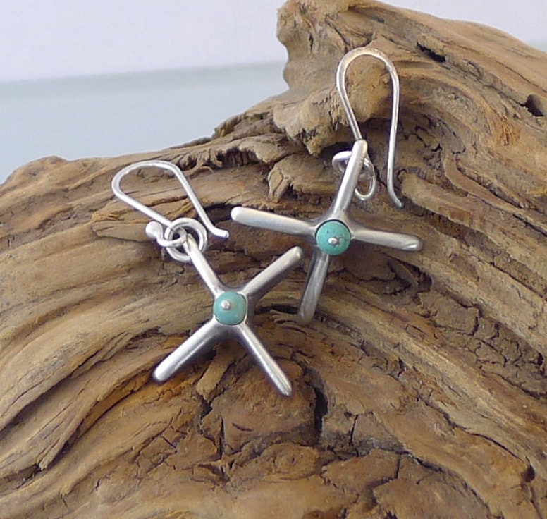 Funky Sterling and Turquoise "Jacks" Earrings - E1850