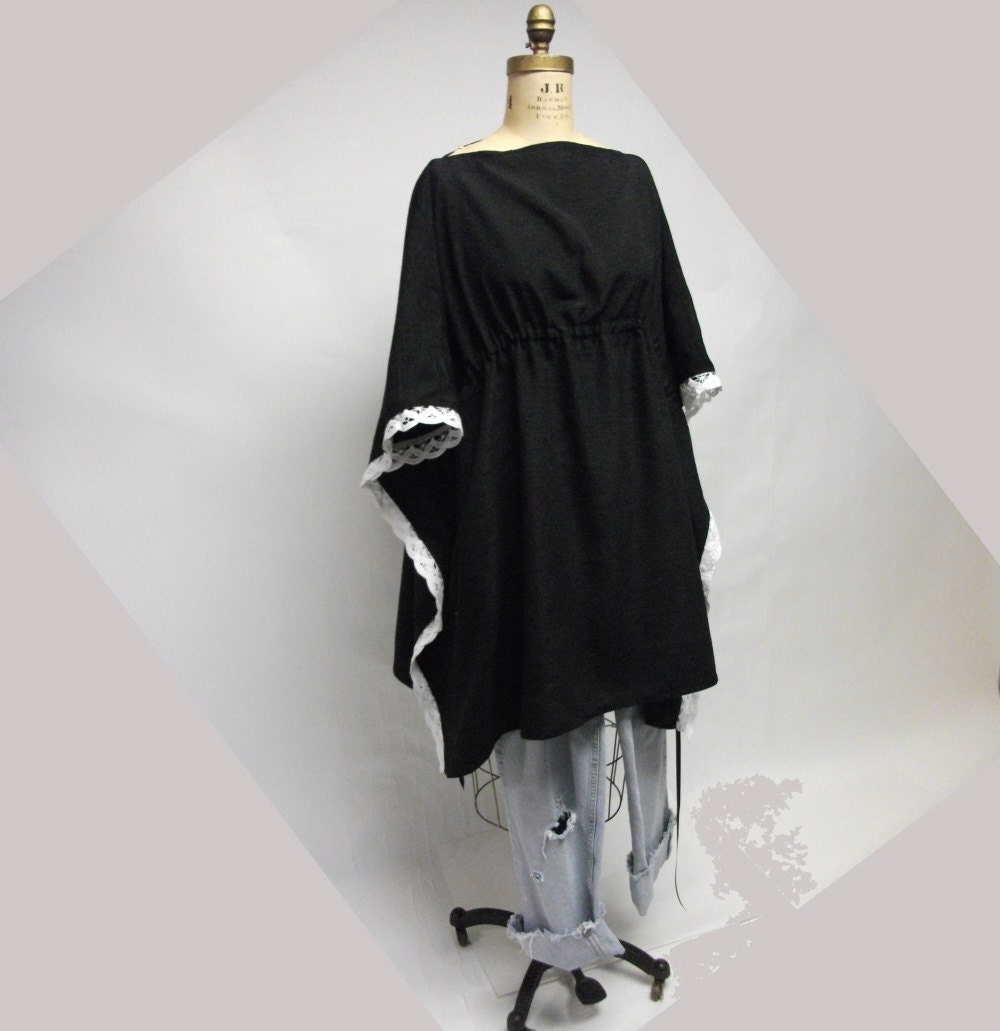 Slub Silk Caftan Style Tunic Dress