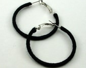Black Hoop Earrings, Hand Wrapped, 1.5 Inch Hoop Earrings, Trendy Fashion Jewelry