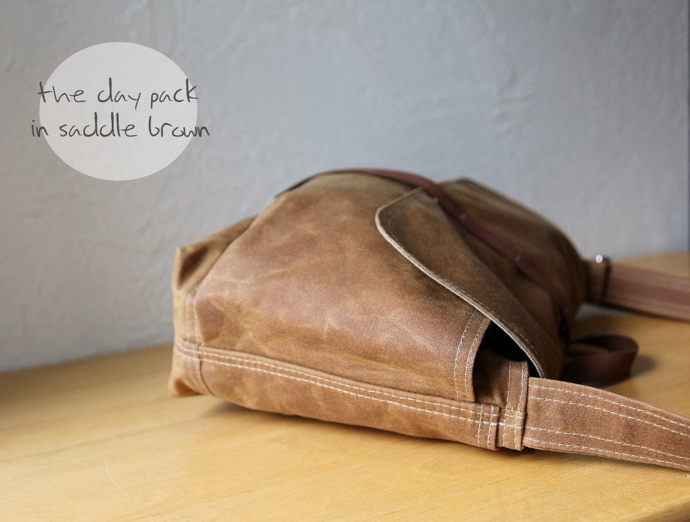 Waxed Canvas Messenger Bag // The Day Pack in Saddle Brown