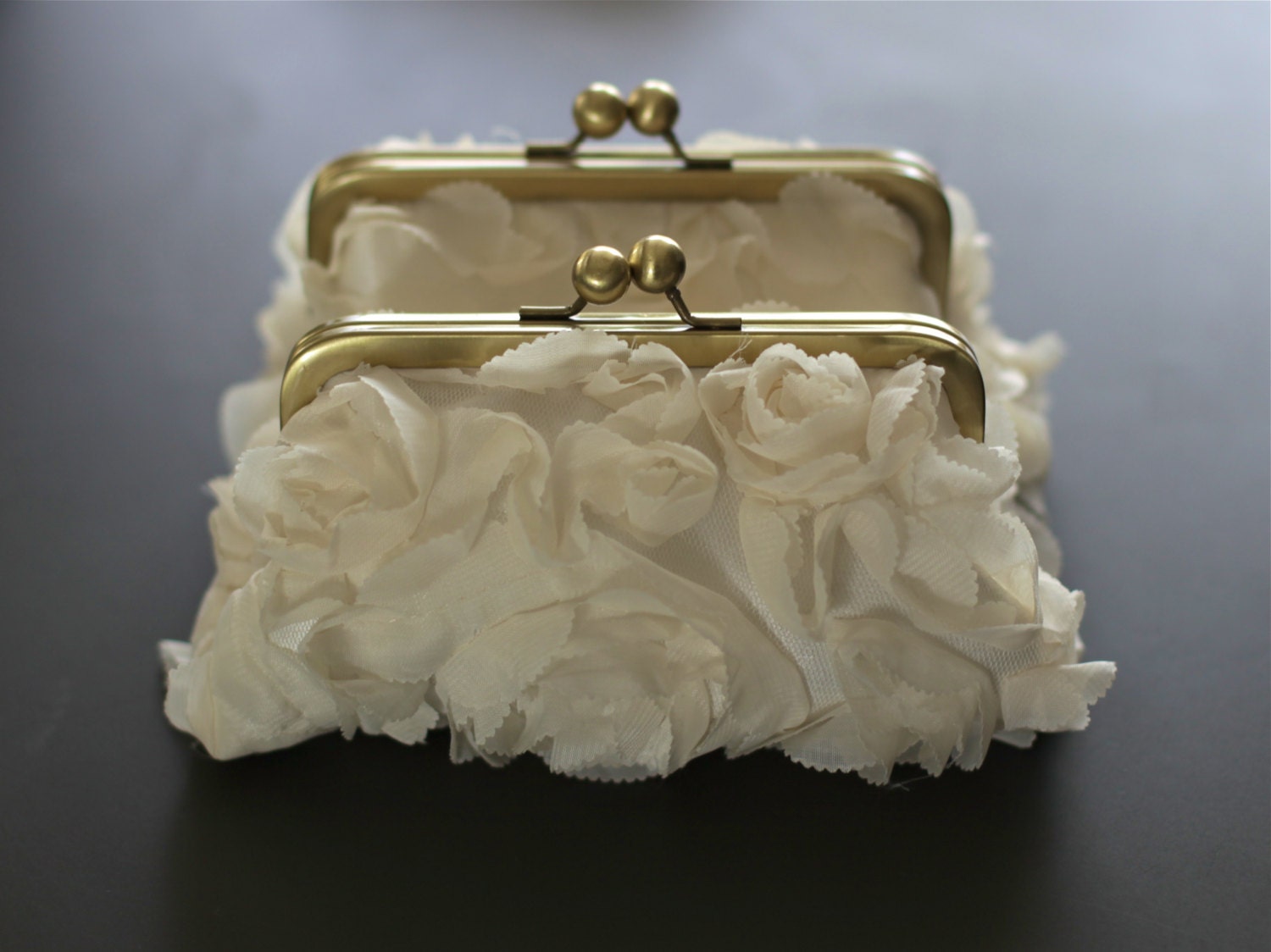 3D Rosette Ivory Clutch with Antique Brass Frame