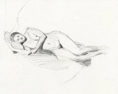 Original Drawing Nude  Female Charcoal Figure Gesture Sketch - Rachel Resting
