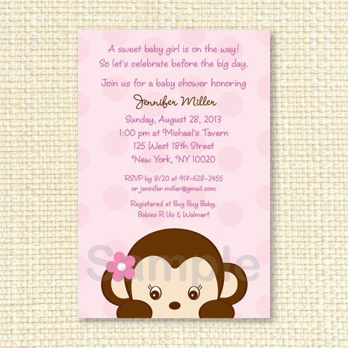 Mod Girl Monkey Printable Baby Shower Invitation Il_570xn