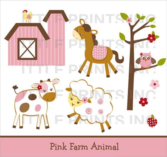 Pink Farm Animal Barnyard Clip Art INSTANT DOWNLOAD Il_570xn