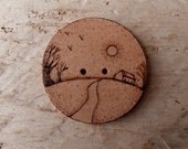 Large Wood Button - House on a Hill - Sewing Craft Supplies