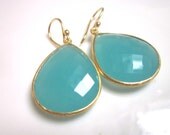 Aqua blue chalcedony gold filled bezel trimmed earrings