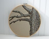 Embroidered Tree Hoop, Wall Decor, Woodland, Embroidery, Brown, Grey, Beige, 10 Inch, Home Decor, Wall Art, Tree Branch, Wall Hanging, OOAK