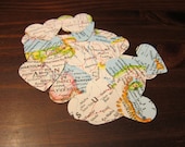 Vintage Map Paper Hearts - 25 pieces