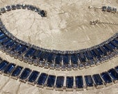 Vintage Royal Blue Rhinestone Bracelet Necklace Set Stunner
