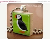 Moving Sale - PUFFIN : a cute art pendant charm made on a Scrabble game tile piece