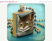 Moving Sale - CHESIRE CAT : a jewelry pendant charm made from a Scrabble Game Tile game piece