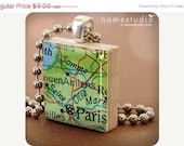 Moving Sale - PARIS MAP : a pendant charm made from a Scrabble Game Tile game piece