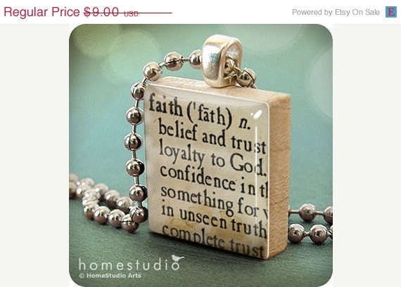 Moving Sale - FAITH DEFINITION : a pendant charm made from a Scrabble Game Tile game piece