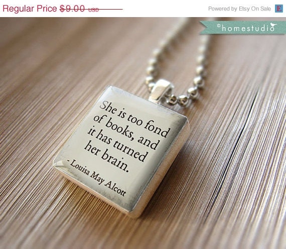 Moving Sale - Alcott (Books) - necklace Charm handmade with Scrabble Wood Tile ... Jewelry Art by HomeStudio