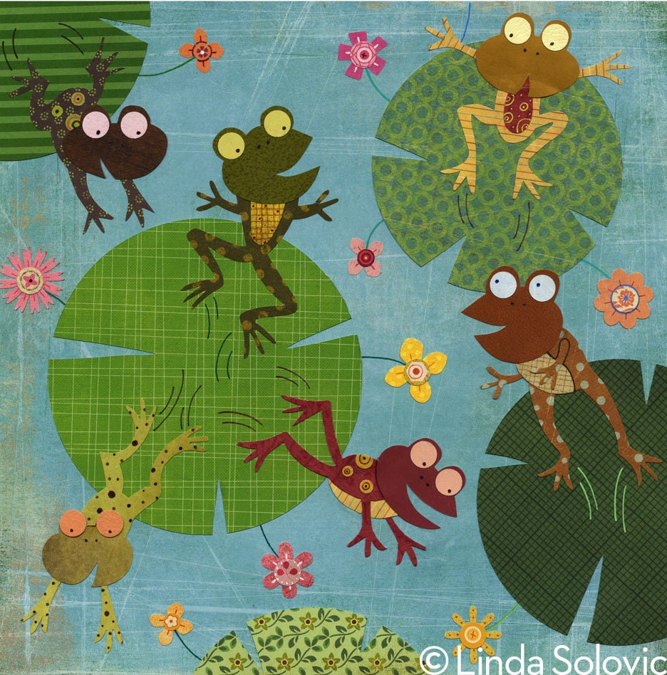 Six Frogs A Leaping Print 8.5 x 11