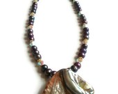 Shell with Dark Grey Freshwater Pearls Necklace